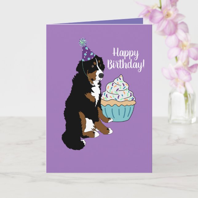 Bernese Mountain Dog Birthday Folded Greeting Card (Orchid)