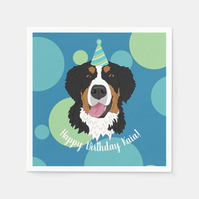 Bernese Mountain Dog Birthday Napkin (Front)