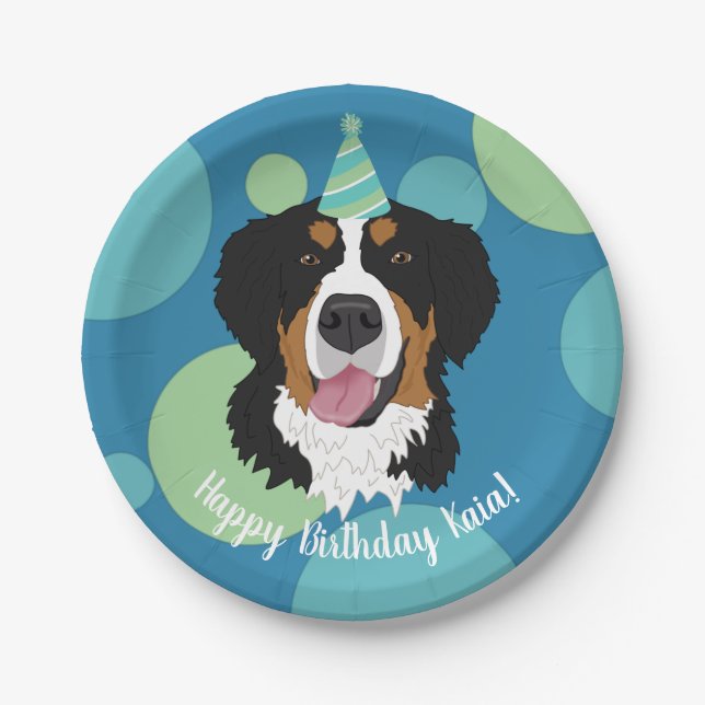 Bernese Mountain Dog Birthday  Paper Plate (Front)