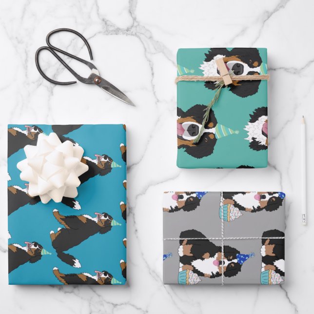 Bernese Mountain Dog Birthday  Wrapping Paper Sheet (Front)