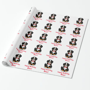 Bernese Mountain Dog Bow Tie Birthday Customizable Wrapping Paper