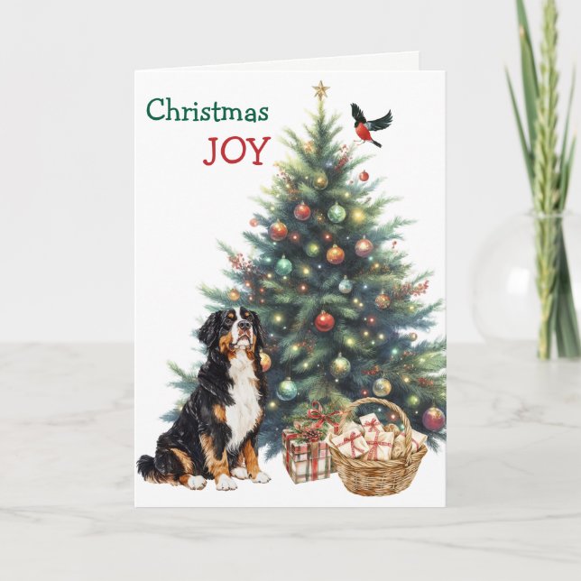 Bernese Mountain Dog , Bullfinch and Holiday Tree (Front)