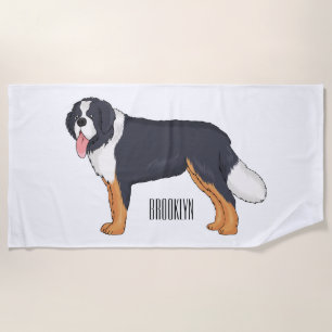 Bernese mountain dog cartoon illustration beach towel
