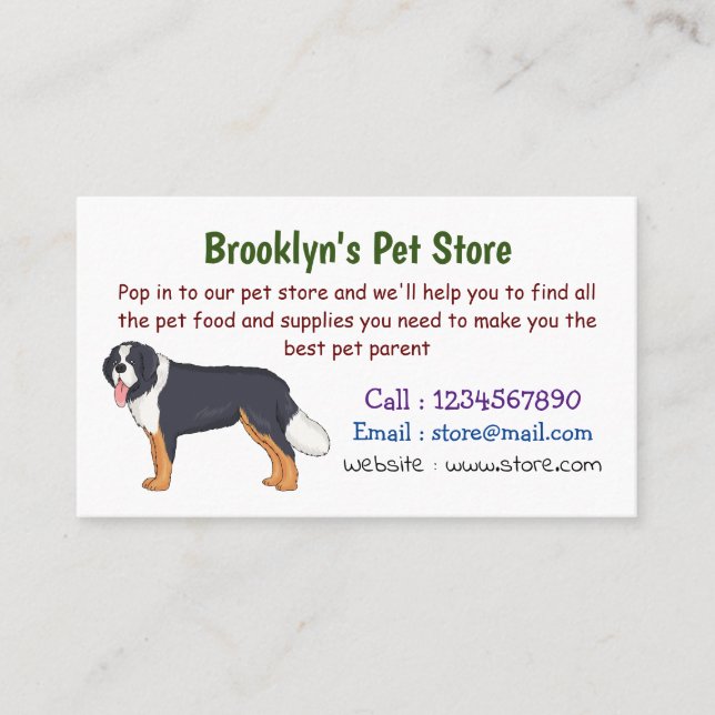 Bernese mountain dog cartoon illustration business card (Front)