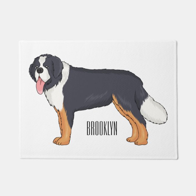Bernese mountain dog cartoon illustration doormat (Front)