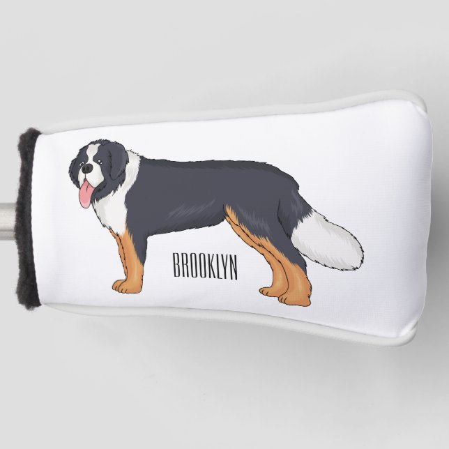 Bernese mountain dog cartoon illustration golf head cover (Front)