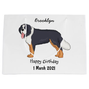 Bernese mountain dog cartoon illustration large gift bag