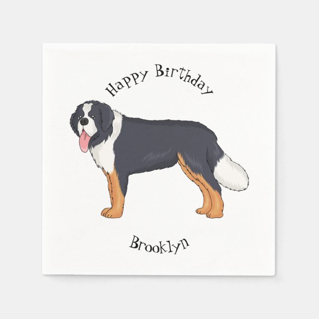 Bernese mountain dog cartoon illustration napkin (Front)