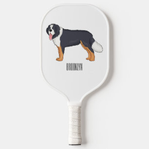 Bernese mountain dog cartoon illustration pickleball paddle