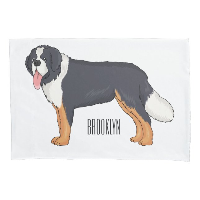 Bernese mountain dog cartoon illustration pillowcase (Front)