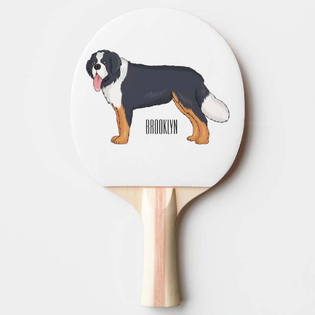 Bernese mountain dog cartoon illustration ping pong paddle (Front)
