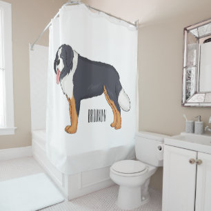 Bernese mountain dog cartoon illustration shower curtain