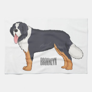 Bernese mountain dog cartoon illustration tea towel