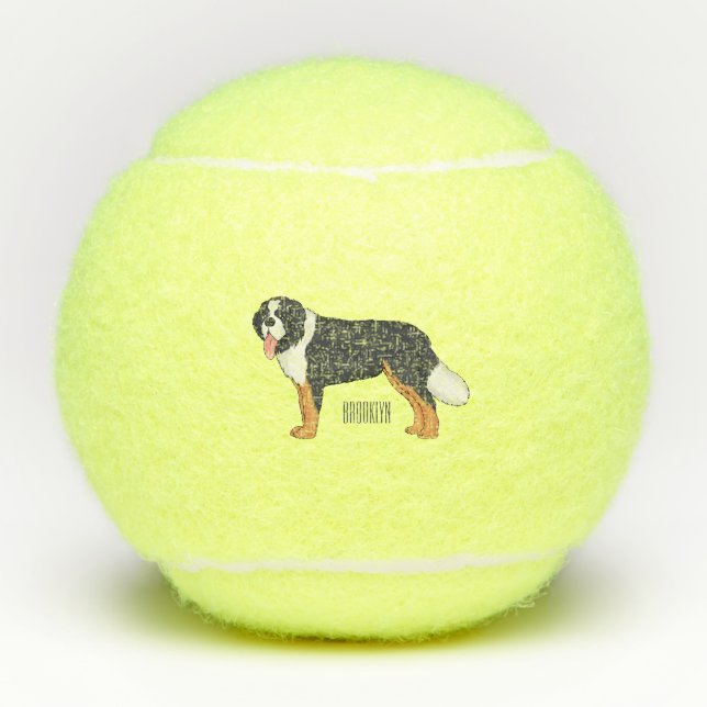 Bernese mountain dog cartoon illustration tennis balls (Front)