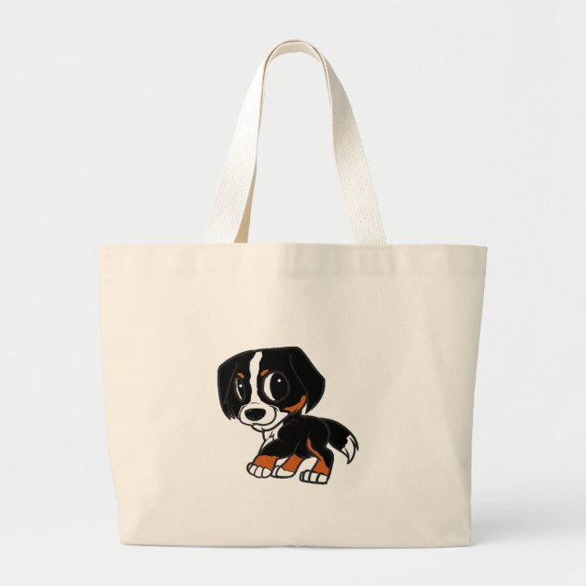 bernese mountain dog cartoon rust large tote bag (Front)