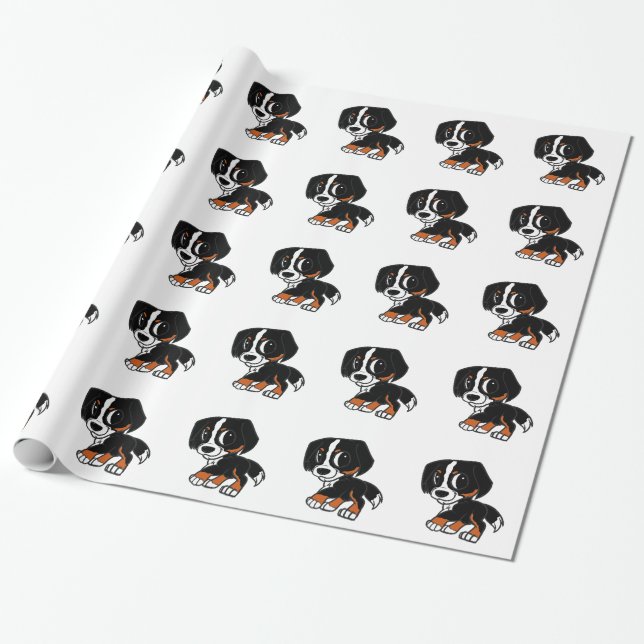 bernese mountain dog cartoon rust wrapping paper (Unrolled)