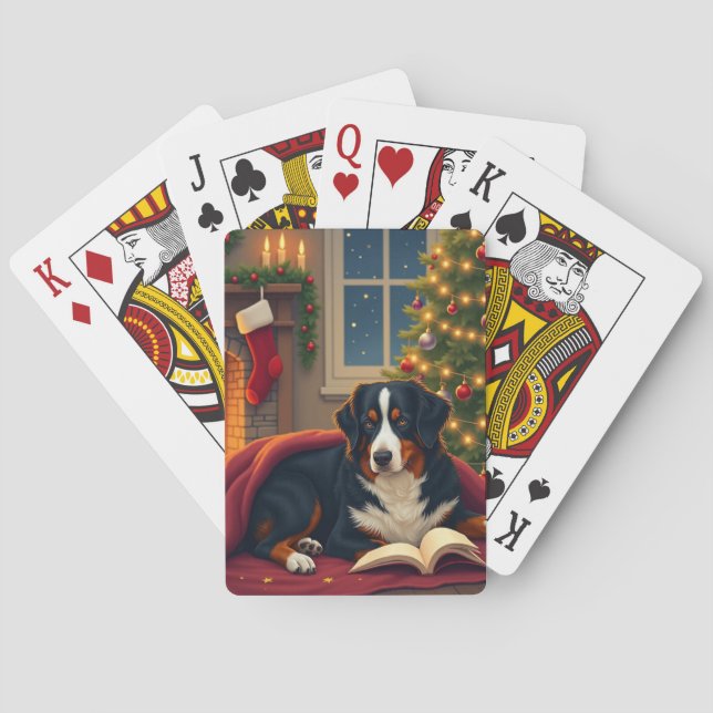 Bernese Mountain Dog Christmas Bedtime Story Playing Cards (Back)
