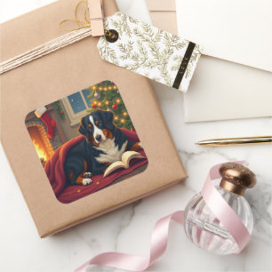 Bernese Mountain Dog Christmas Bedtime Story Square Sticker