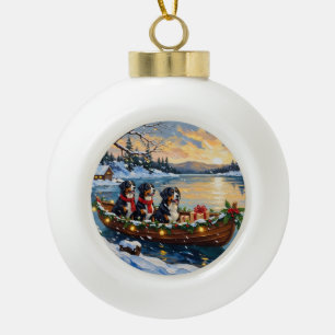 Bernese Mountain Dog Christmas Boat Holiday Ceramic Ball Christmas Ornament