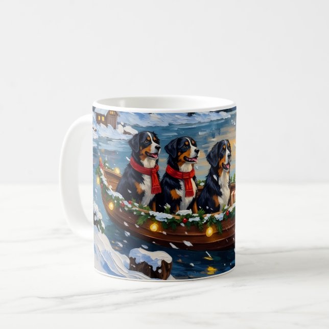 Bernese Mountain Dog Christmas Boat Holiday Coffee Mug (Front Left)