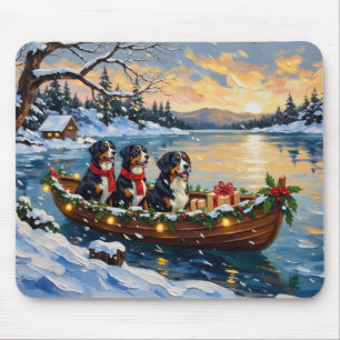 Bernese Mountain Dog Christmas Boat Holiday Mouse Pad