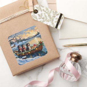 Bernese Mountain Dog Christmas Boat Holiday Square Sticker