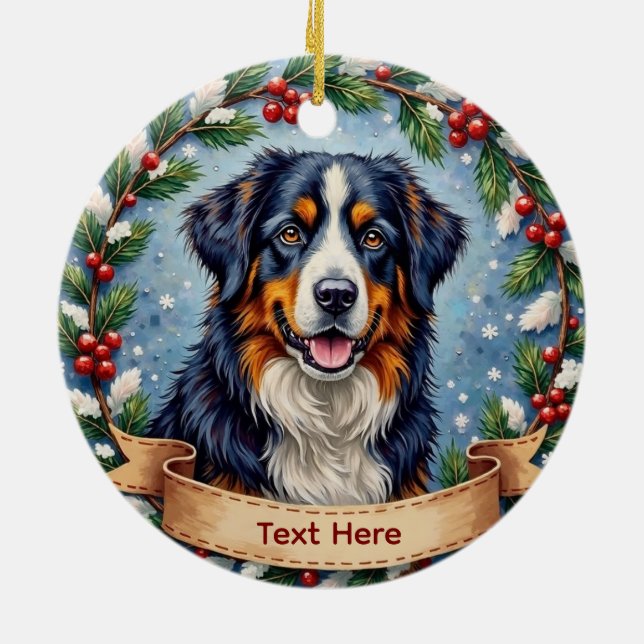 Bernese Mountain Dog Christmas Ceramic Ornament (Back)