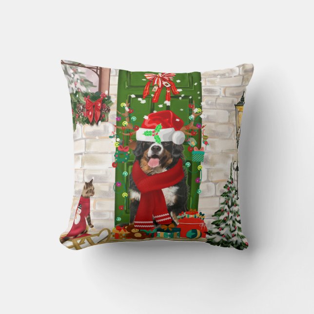 Bernese Mountain Dog Christmas Cushion (Front)