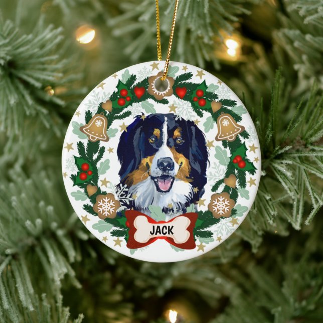 Bernese Mountain Dog Christmas Dog Cookie Wreath Ceramic Ornament (Tree)