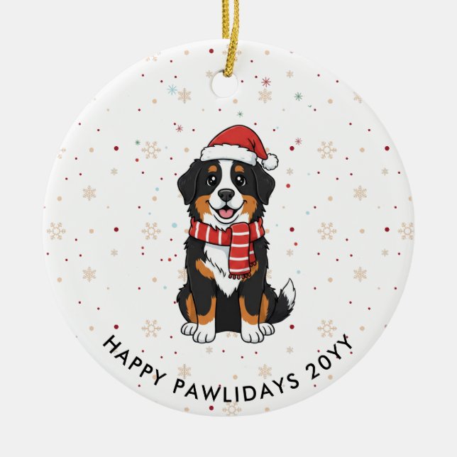 Bernese Mountain Dog Christmas Doodle Ceramic Ornament (Front)