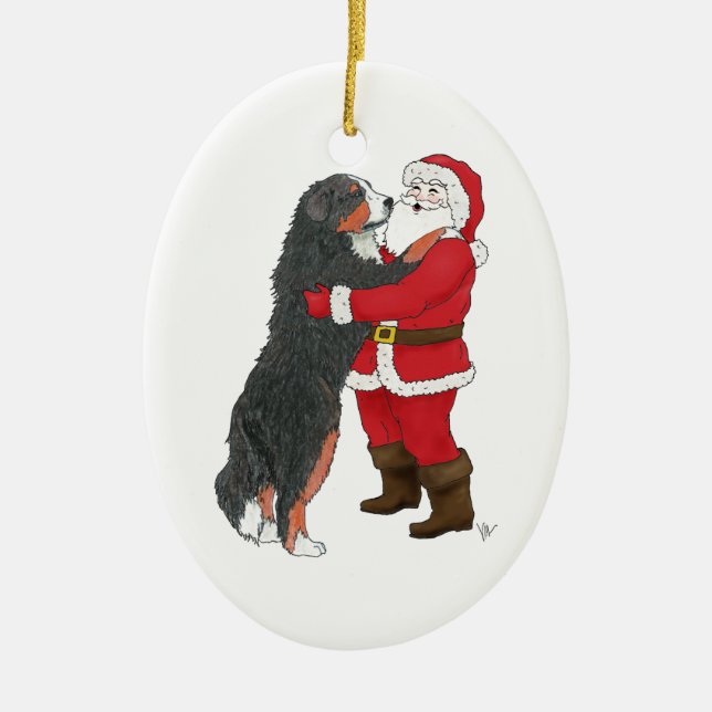 Bernese Mountain Dog Christmas Greeting Ceramic Ornament (Front)