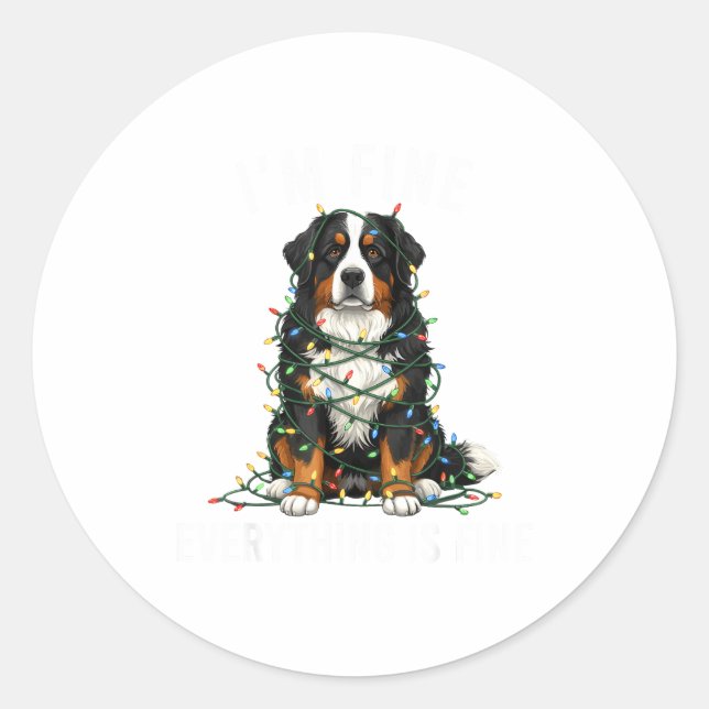Bernese Mountain Dog Christmas I'm Fine Everything Classic Round Sticker (Front)