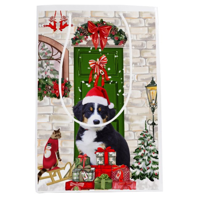 Bernese Mountain Dog Christmas  Medium Gift Bag (Front)