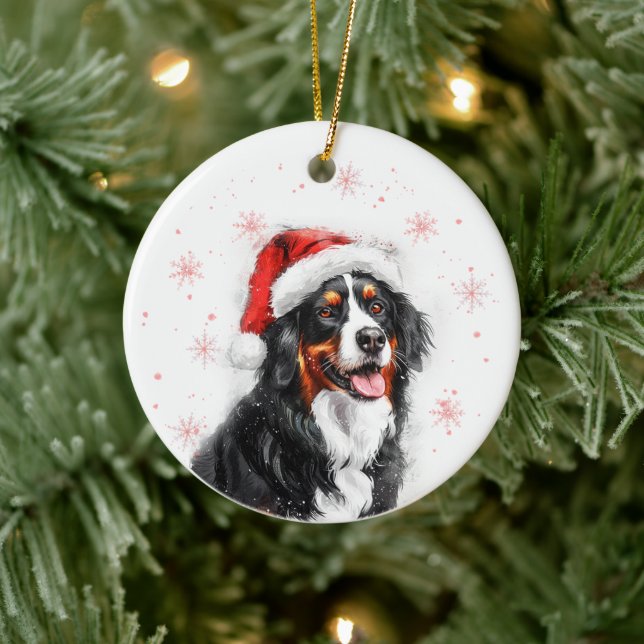 Bernese Mountain Dog Christmas Personalized Ceramic Ornament (Tree)