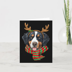 Bernese Mountain Dog Christmas Reindeer Santa Hat Card