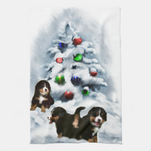 Bernese Mountain Dog Christmas Tea Towel