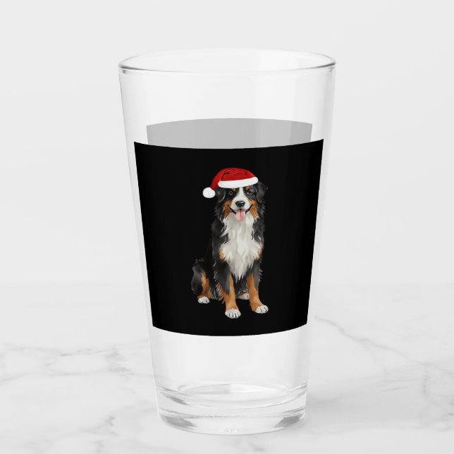 Bernese Mountain Dog Christmas Tree Dog Puppy Wate Glass (Front)