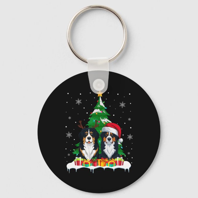 Bernese Mountain Dog Christmas Tree Lights Santa R Key Ring (Front)