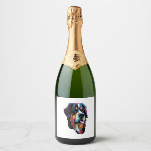 Bernese Mountain Dog Colourful Sparkling Wine Label