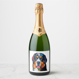 Bernese Mountain Dog Colourful Sparkling Wine Label