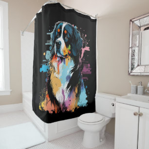 Bernese Mountain Dog Colourful Splash Art Bathroom Shower Curtain