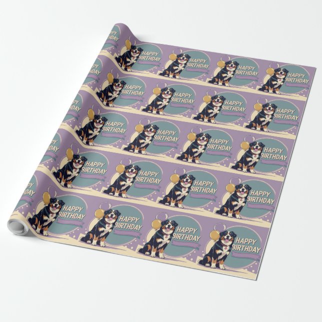 Bernese Mountain Dog Colourful  Wrapping Paper (Unrolled)