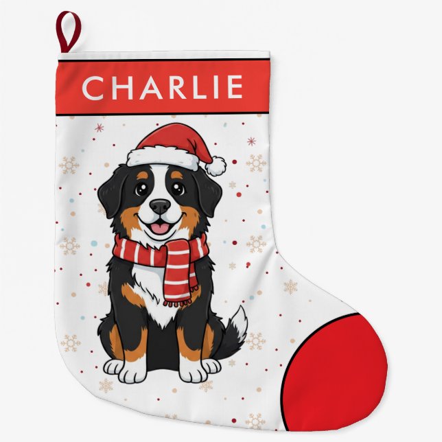 Bernese Mountain Dog Custom Name  Large Christmas Stocking (Front)