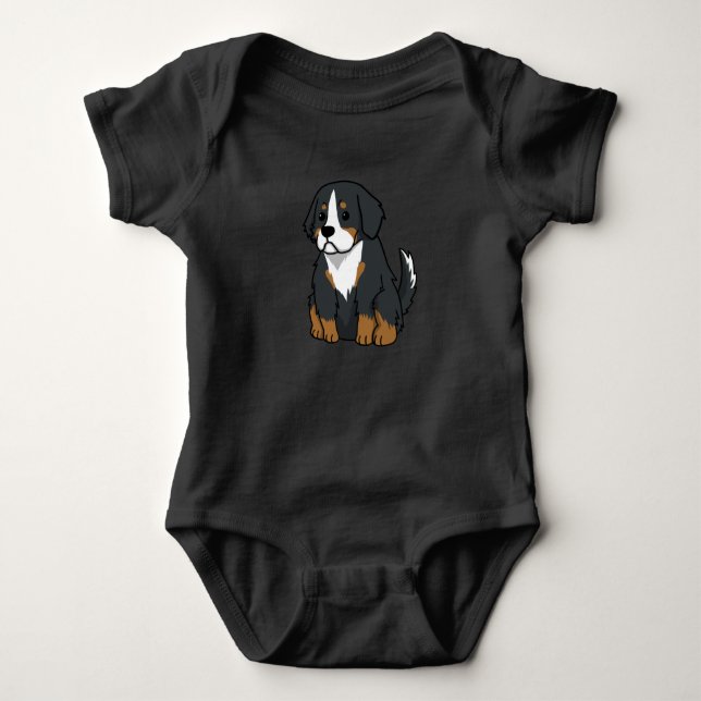 Bernese Mountain Dog Cute Cartoon Baby Bodysuit (Front)