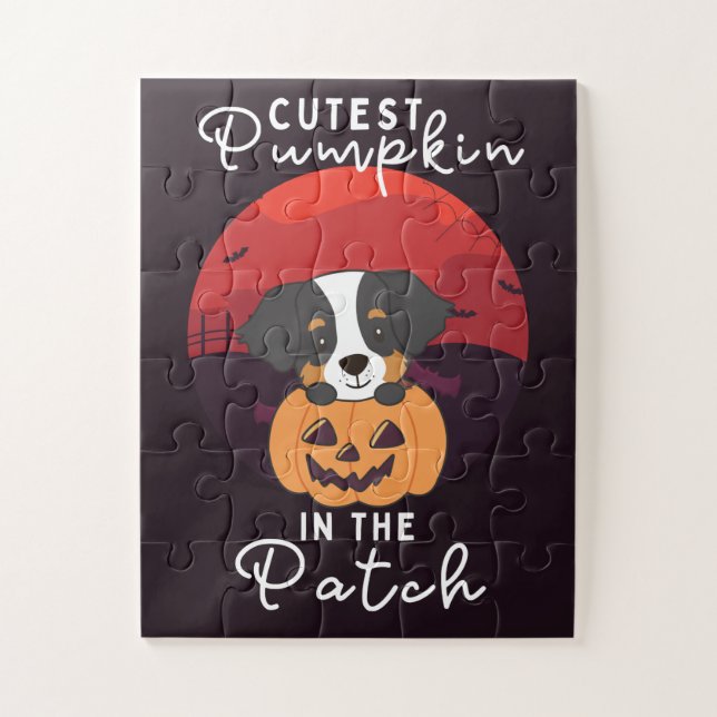 Bernese Mountain Dog Cutest Pumpkin In The Patch J Jigsaw Puzzle (Vertical)
