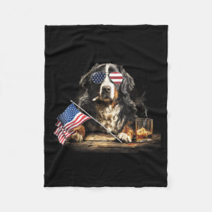 Bernese Mountain Dog Dad Patriotic Aamerican Flag Fleece Blanket