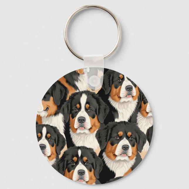 Bernese Mountain Dog Decorative Seamless Pattern Key Ring (Front)