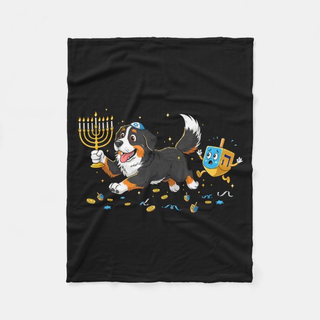 Bernese Mountain Dog Dreidel Menorah Hanukkah Wome Fleece Blanket (Front)