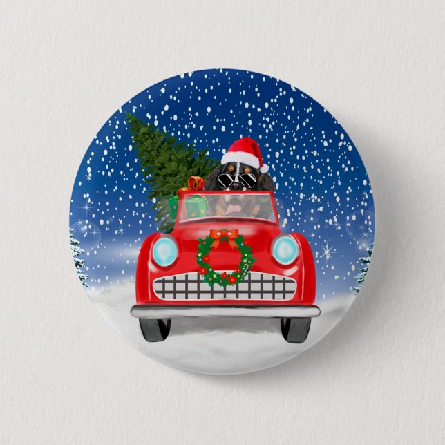 Bernese Mountain Dog Driving Car In Snow Christmas 6 Cm Round Badge (Front)