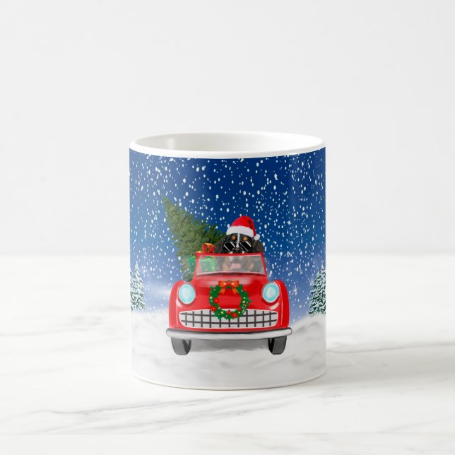 Bernese Mountain Dog Driving Car In Snow Christmas Coffee Mug (Center)